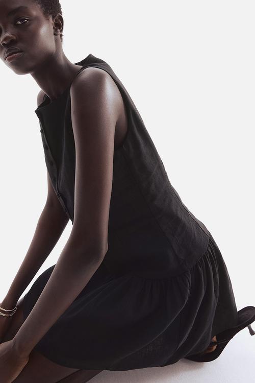 Linen-blend dress - black