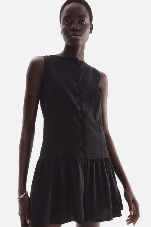 Linen-blend dress - black