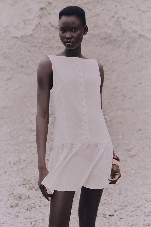 Linen-blend dress - cream