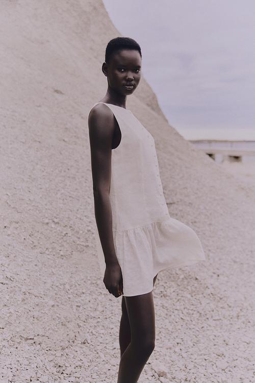 Linen-blend dress - cream