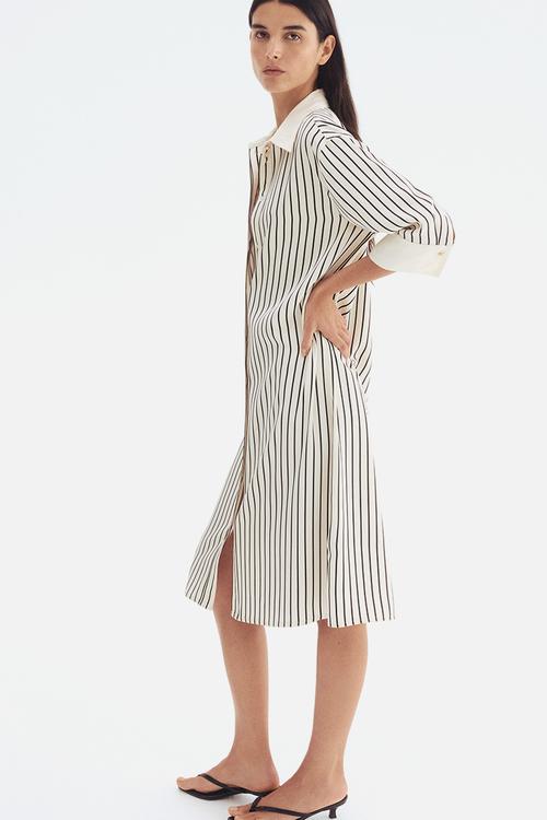 Belted shirt dress - cream striped