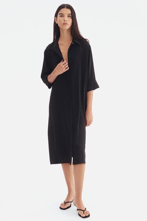 Belted shirt dress - black