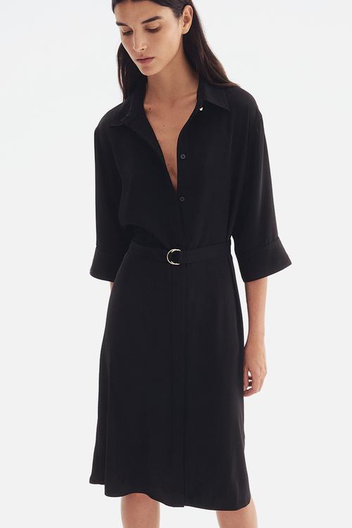 Belted shirt dress - black