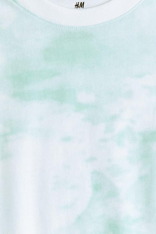 Printed cotton T-shirt - light turquoise/patterned