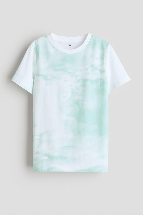Printed cotton T-shirt - light turquoise/patterned