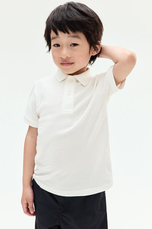 Cotton piqué polo shirt - white