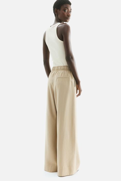 Wide tie-belt trousers - beige