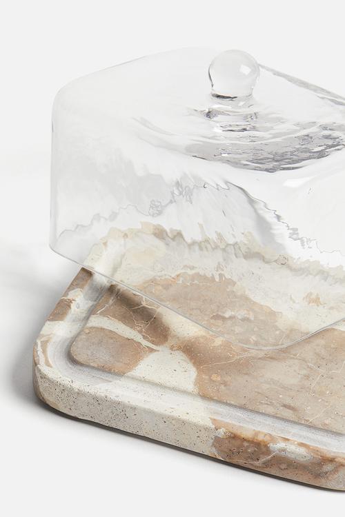 Marble butter dish - light beige marbles