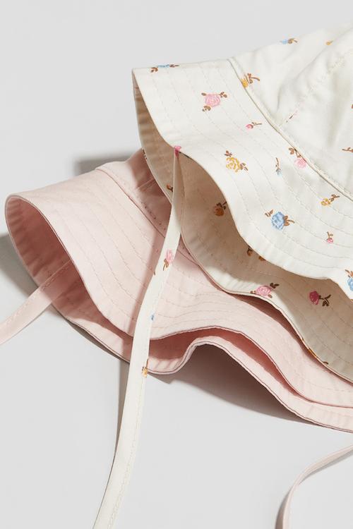 2-Pack cotton sun hats - light pink/floral