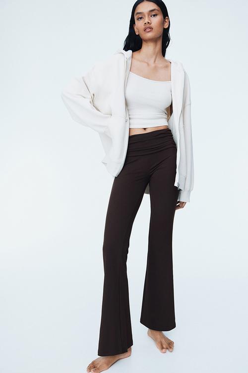 Gathered microfibre yoga pants - dark brown