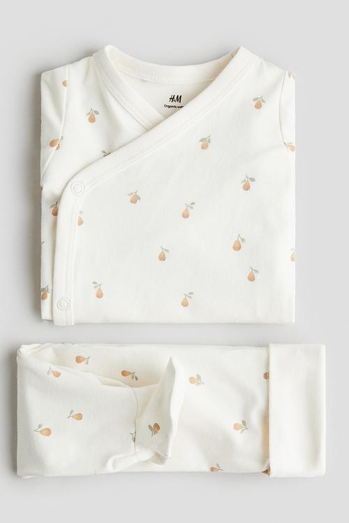 2-Piece cotton set - white/pears 