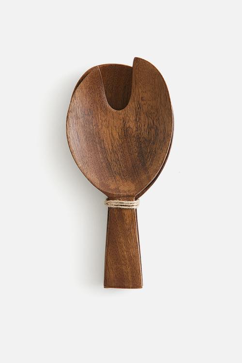 Mango wood salad servers - brown