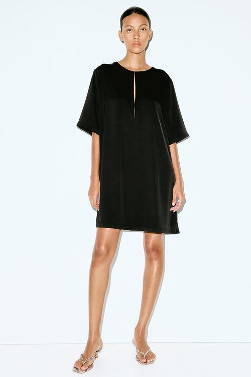 Twill shift dress - black