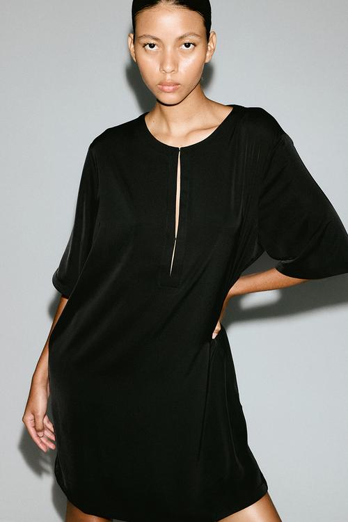 Twill shift dress - black