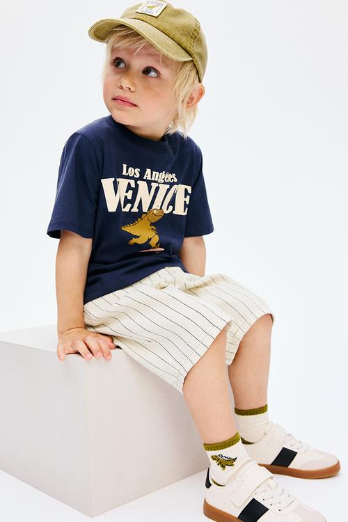 Loose fit denim shorts - cream/striped