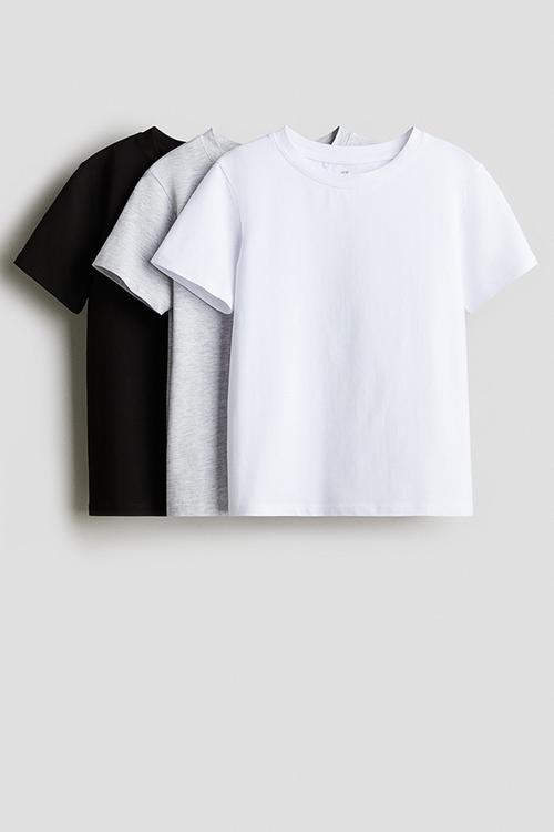 3-pack cotton tops - light grey/black