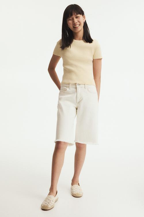 Short rib-knit top - pale yellow