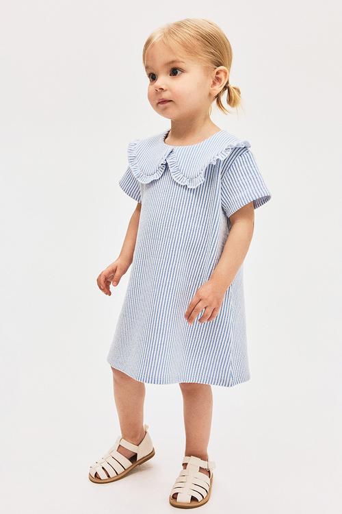 Collared a-line dress -  blue/white striped