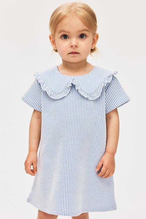Collared a-line dress -  blue/white striped