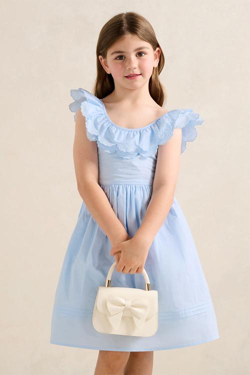 Macie Girls Petal Collar Dress - Bluebell Blue