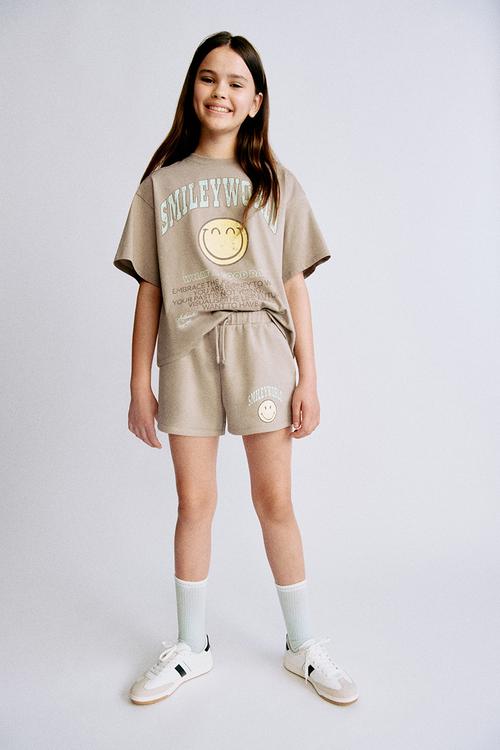 Print-motif sweatshorts - beige