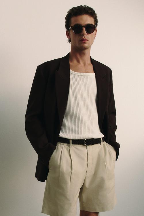 Relaxed fit linen-blend shorts - beige