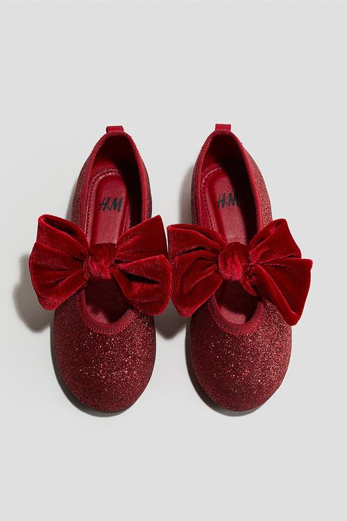 Bow-detail ballet pumps - red/glittery
