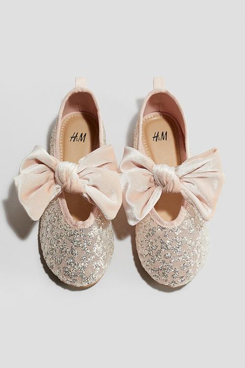 Bow-detail ballet pumps - pink,silver