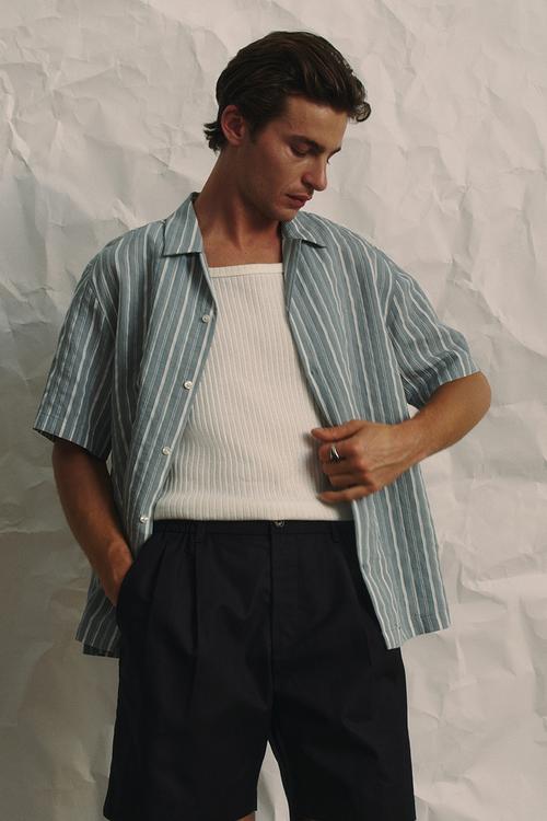 Relaxed fit linen-blend shorts - navy blue