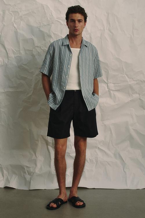 Relaxed fit linen-blend shorts - navy blue