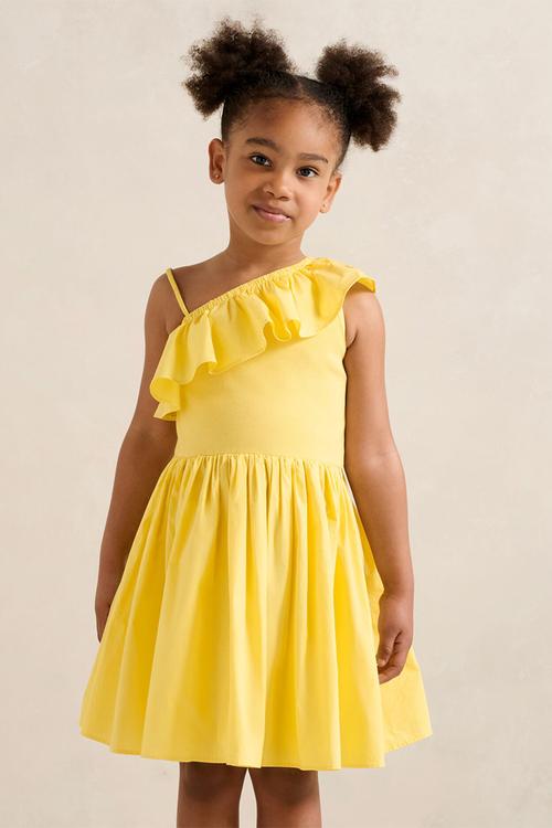 Sadie One-Shoulder Frill Girls Dress - Pineapple Yellow