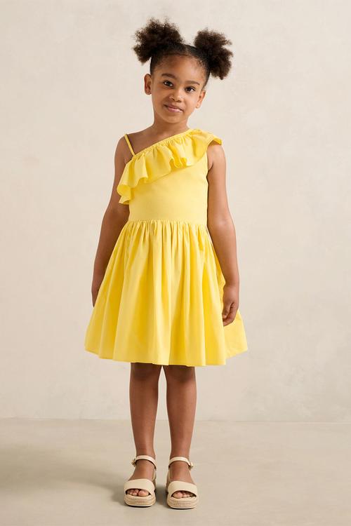 Sadie One-Shoulder Frill Girls Dress - Pineapple Yellow