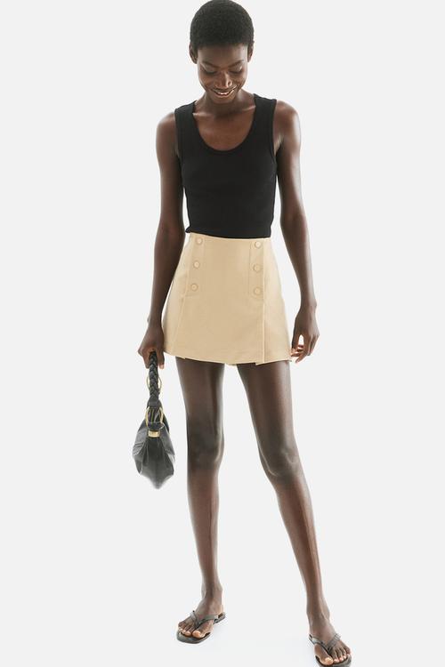 Button-front skort - beige