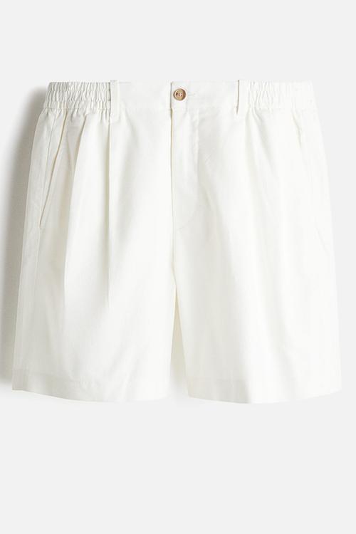 Relaxed fit linen-blend shorts - white