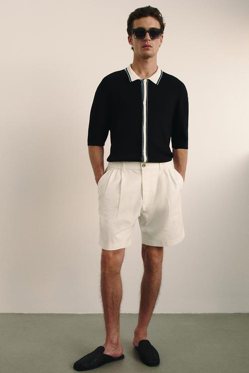 Relaxed fit linen-blend shorts - white