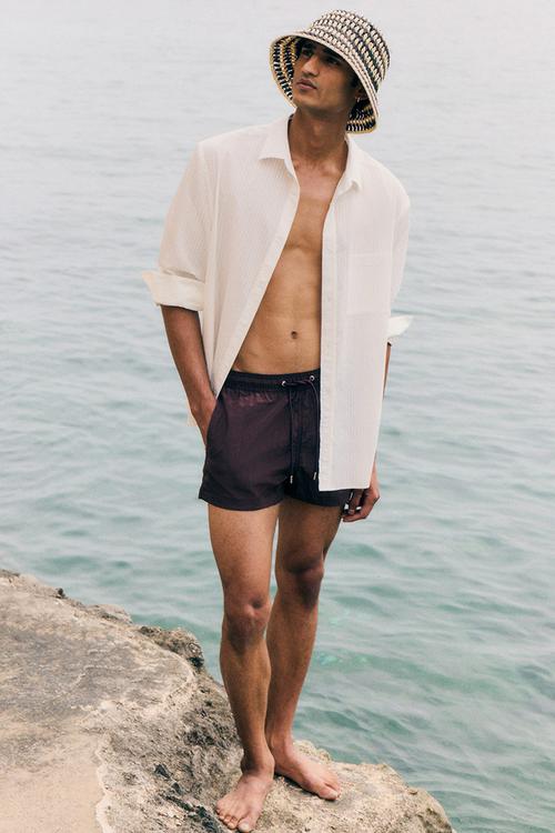 Crinkled nylon swim shorts - plum purple