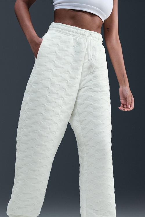 Oversized High-Waisted Jacquard Pants -  White