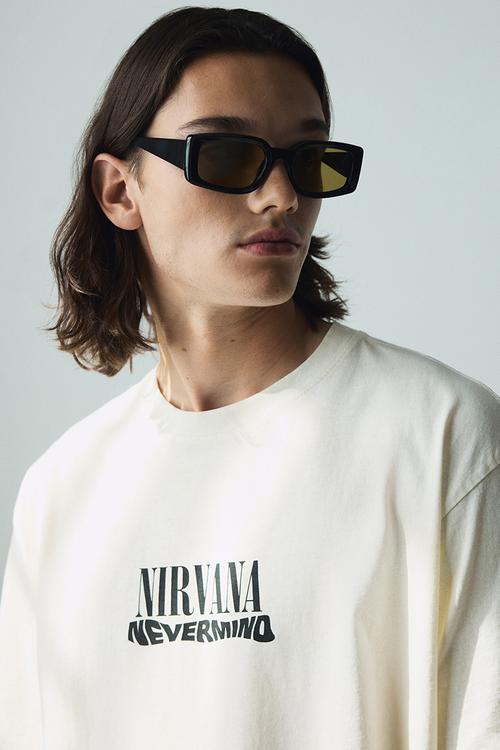 Loose fit vintage-look printed t-shirt - white nirvana 