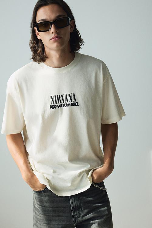 Loose fit vintage-look printed t-shirt - white nirvana 