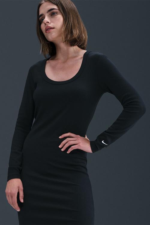 Tight Long-Sleeve Midi Dress - Black