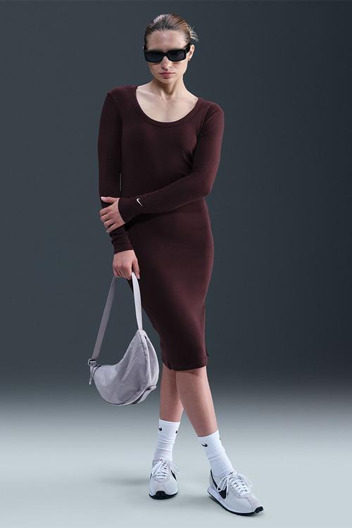 Tight Long-Sleeve Midi Dress - Burgandy