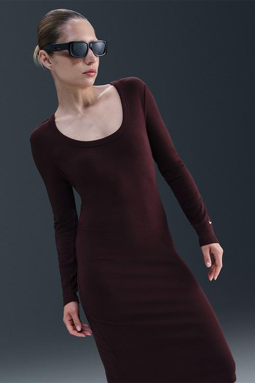 Tight Long-Sleeve Midi Dress - Burgandy