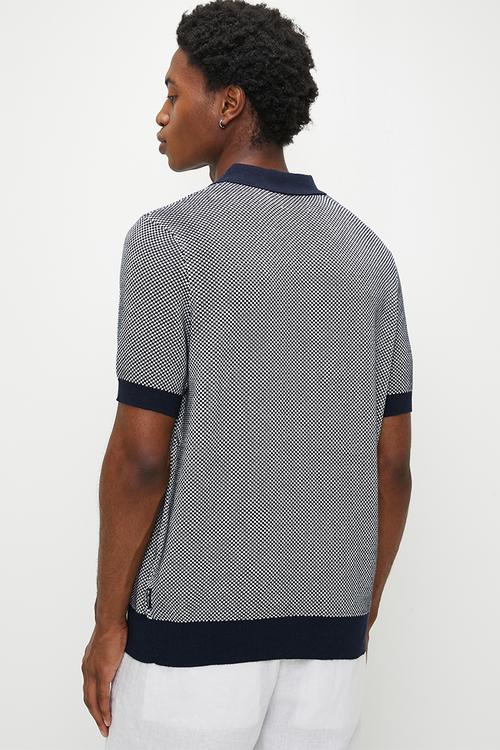 Bi Coloured Textured Polo - Dark Navy