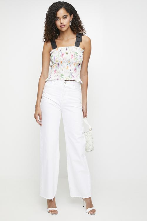 Co-ord shirred top with straps - fresh watercolour floral