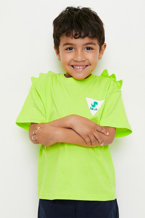 Tee with 3D dino spikes - bright green 