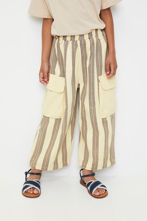 Cargo-style wide leg pants - cream/brown stripe