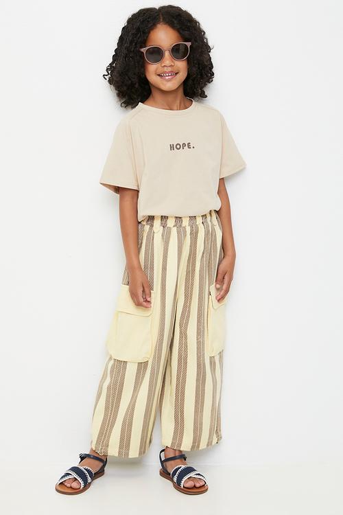 Cargo-style wide leg pants - cream/brown stripe