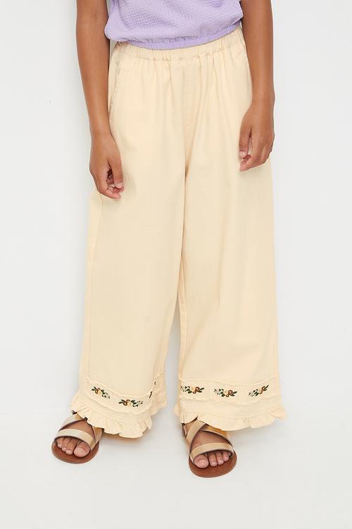 Wide leg pants with embroidery detail - parchment white