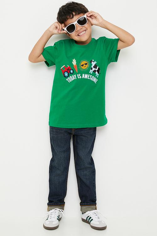 Embroidered placement print tee - grass green/today is awesome