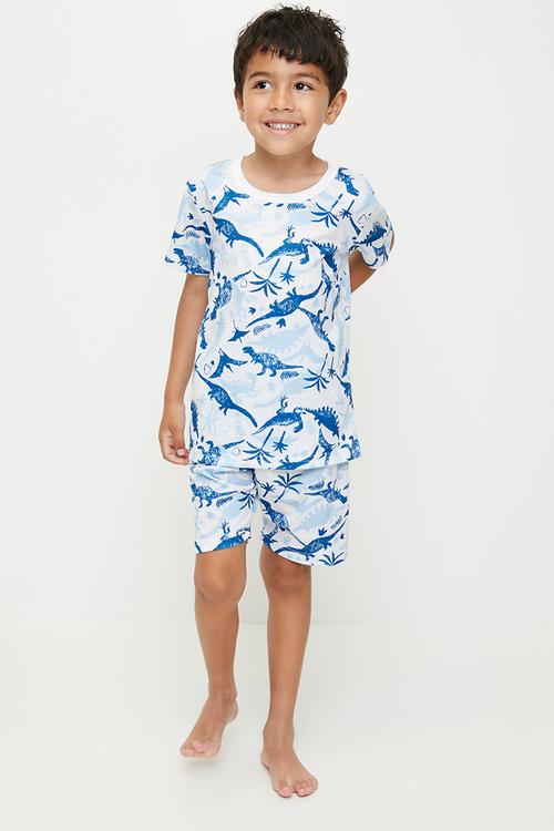 Hand-drawn dino all-over-print pj set - white/blue
